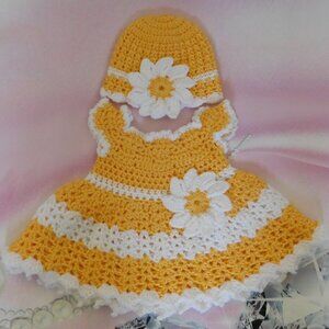 Crochet Baby Dress Handmade, Fits 0-3 Month, Baby Shower Gift, Flower Dress